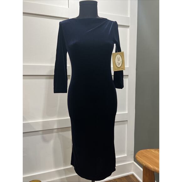 M W By Barbara Perlin Navy Velvet Young Ladies Dress, Size 16p - Picture 1 of 6